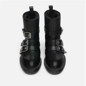Zara Woman Lined Leather Biker Boots